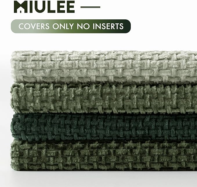 MIULEE Pack of 4 Couch Throw Pillow Covers 22x22 Inch Green Soft Decorative Chenille Pillow Covers Farmhouse Accent Cushion Covers for Boho Spring Home Decor Sofa Bedroom Living Room