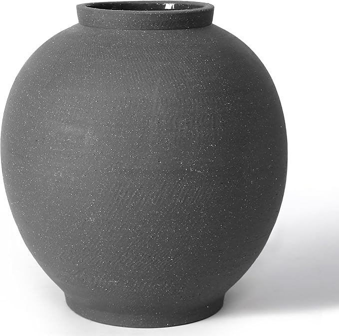 Black Ceramic Large Vase - 11 Inch Round Modern Ceramic Vases,Tall Vase for Decor Living Room Table Decor and Festive Home Interiors