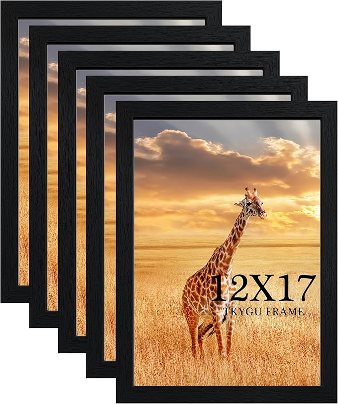 12x17 Picture Frame Black Set of 5,Wooden Frame 12x17 Wall Gallery Poster Photo frame with Durable Shatter Resistant Plexiglass for Wall Mounting Family -friend- wedding best gift