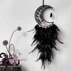 Moon Dream Catchers with Chakra Gemstone Agate Stone, Crystal Tree Life Dream Catchers Wall Hangings Room Decor (Black)
