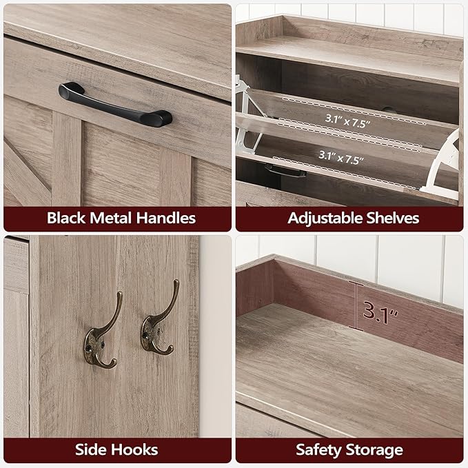Shoe Storage Cabinet, Shoe Organizer with 2 Flip Drawers, Hidden Shoe Storage for Entryway, Freestanding Shoe Cabinet Organizer with Open Storages, Greige SHHG9401