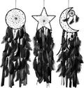 Jetec 3 Pcs Dream Catcher Moon Sun Star Design Handmade Traditional Design Craft Ornament Wall Art Hanging Home Decoration Bedroom Wedding(Black)