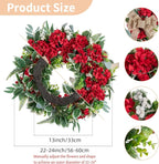 NUPTIO Geranium Wreath for Front Door: 24 Inch Summer Red Patriotic 4th of July Wreaths with Greenery Bow Hanger - Outdoor Realistic Artificial Silk Flower Spring Decor for Wall Window Porch Farmhouse