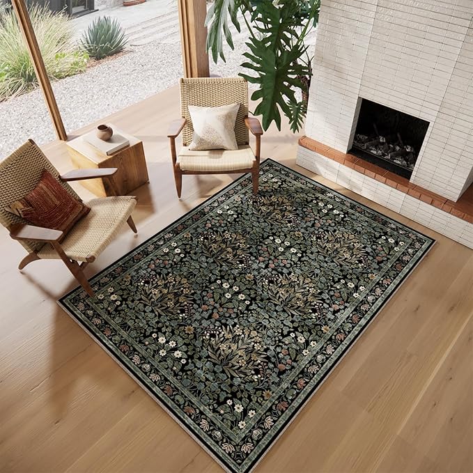 Traditional Design Vintage Floral Area Rug 5 x 7,Washable Area Rugs - Perfect for Living Room, Bedroom, Pet & Child Friendly, Nursery - Stain & Water Resistant Non-Slip, Dining Room Decor