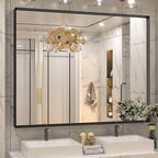 Keonjinn Large Black Bathroom Mirror 48 x 40 Inch, Bathroom Vanity Mirror for Wall, Oversized Metal Framed Mirrors for Over Sink, Rectangle Square Corner Framed Farmhouse Mirrors(Horizontal/Vertical)