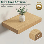 Floating Shelves for Wall 16 in x 9.3 in Deep, Wall Mounted Rustic Wood Shelf with Invisible Brackets for Storage & Display, Living Room Bedroom Bathroom, Oak, 2 Pack