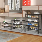 4 Tier Bamboo Shoe Rack for Closet Free Standing Wood Shoe Shelf for Entryway Small Space Stackable 27"x11"x26" (Black)