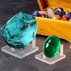 Jusalpha 4 PC Clear Acrylic Rock Display Stand - Three-Peg Display Easel Stands for Fossil Coral Geodes Rock Mineral Agate, Crystal Display Stand with Square Base (Small)