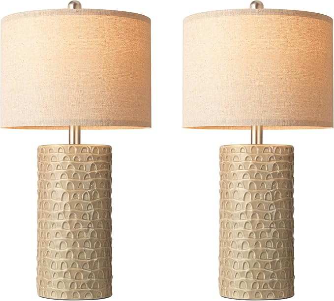 PARTPHONER 23" Modern Ceramic Table Lamp Set of 2, Table Lamps for Living Room, Rustic Farmhouse Bedside Lamps Nightstand lamp for Bedroom, Desk Lamp for End Table Home Decor Beige