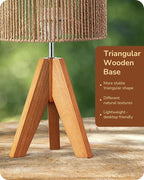 EDISHINE Small Rattan Table Lamp, Wood Tripod Bedside Lamp, Boho Nightstand Lamp for Living Room, End Table, Office, E26 Base, Natural Style