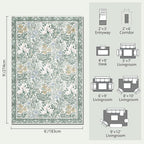 Botanical Floral Area Rug 6x9 Light Green Cream Vintage Garden Design, Perfect for Living Room, Bedroom, Kids Room, Nursery - Stain & Water Resistant Non-Slip, Pet & Child Friendly Area Rugs