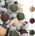 JOICEE 9 Pcs Boho Christmas Ball Ornaments Set, Jute Rope Hanging Balls Neutral Rustic Ornaments Christmas Ball Decoration for Xmas Tree Wreath Garland Party Farmhouse Decor(Green, Linen,Dark Brown)