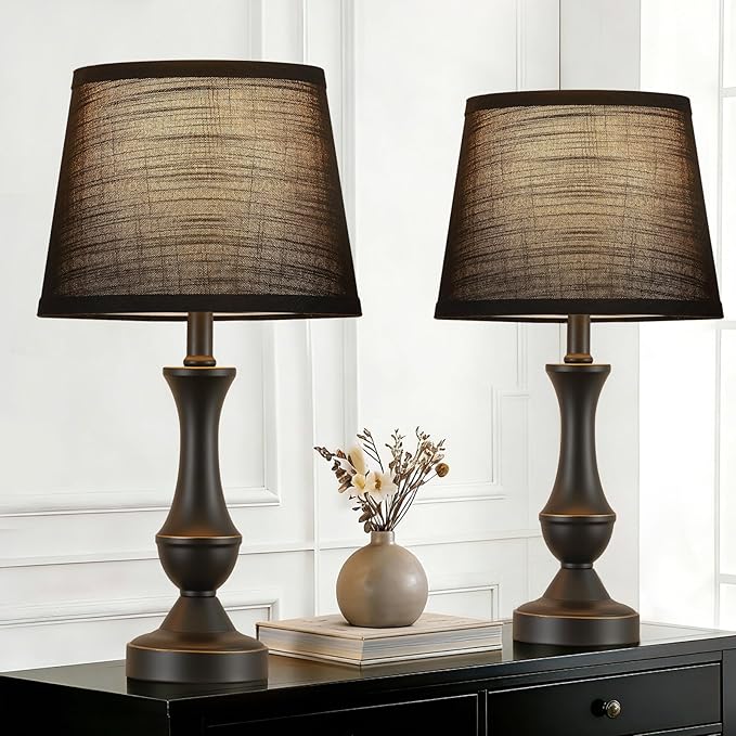 Luvkczc Table Lamp Set of 2, 19" Mordern Bedside Lamps for Living Room & Bedroom, Linen Shade Desk Lamps for Nightstand, Office, Study(Bulb not Included)