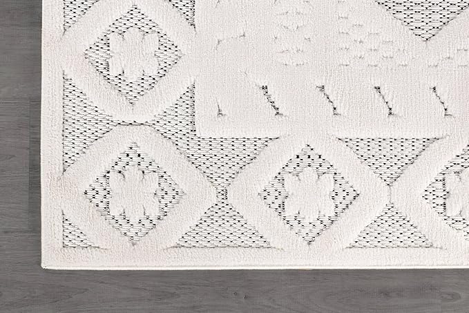 Modern Micro Loop Indoor Area Rugs for Living Room Bedroom Kitchen Geometric Trellis White 5x7 Luxury Durable Low and High Pile Non-Shedding Stain Resistant Soft Area Carpet 5 x 7