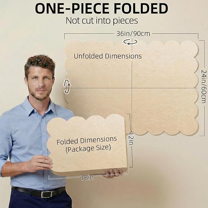 Scalloped White Felt Bulletin Board 36x24 Inches - Self-Adhesive Foldable, with 30 Pushpins, Cork Board Alternative - Decorative Pin Board for Wall, Home, Office & School (Flesh Pink, 36"x 24")