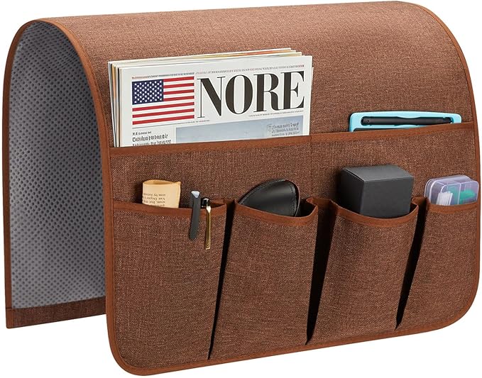Sofa Armrest Organizer, Remote Control Holder for Recliner Couch, Arm Chair Caddy with 6 Pockets for Magazine, Tablet, Phone, iPad