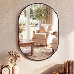 Sweetcrispy 20" x 30" Black Bathroom Mirror for Wall, Oval Wall Mirrors with Metal Frame, Tempered Glass, Modern Vanity Mirror for Over Sink, Living Room, Bedroom, Entryway, Horizontal or Vertical