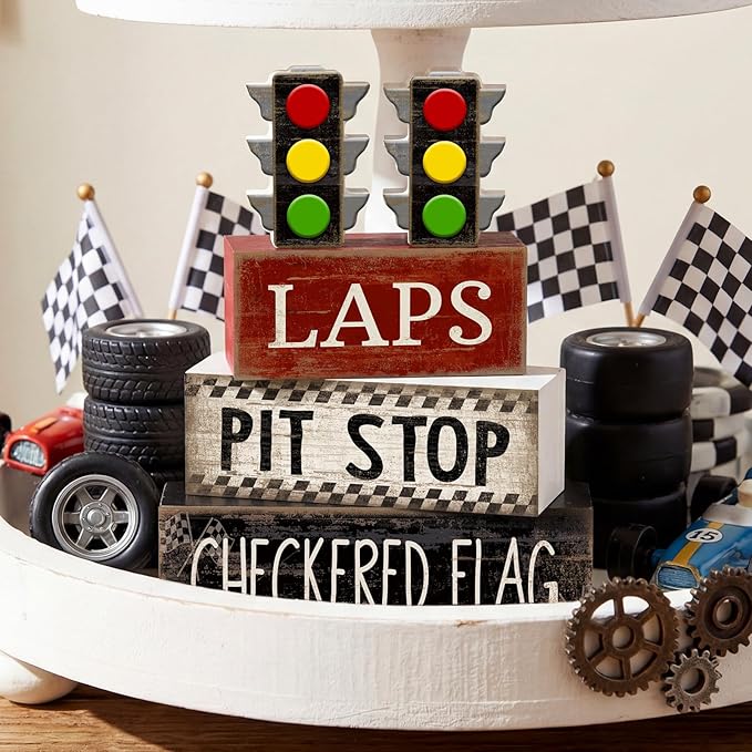 Lineshading 4 Pcs Racing Birthday Party Decoration Race Car Table Decorations Wooden Traffic Light Decor Racing Car Table Centerpieces for Photo Props Decor Birthday Party Supplies