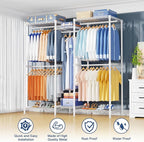 Ulif E12 Clothes Rack，Heavy Duty Freestanding Garment Rack with Shelves，Metal Clothing Closet Storage System for Hanging Clothes，57.1" W x 16" D x 76.5" H, Hold 860 lbs，White