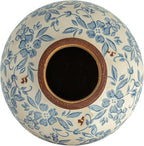 Creative Co-Op DF2720 8" H Terracotta Floral Transferware Pattern & Crackle Finish Vase, Blue
