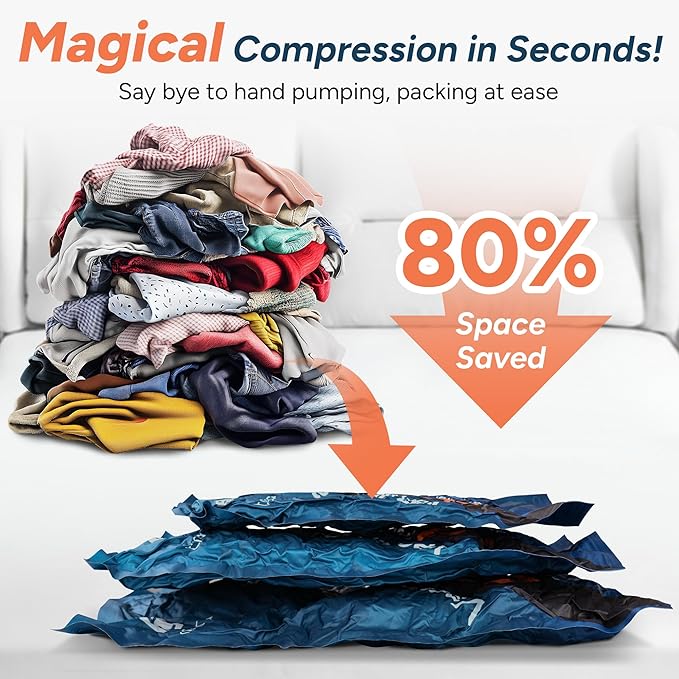 2026 Upgraded Vacuum Travel Bags Oxford Cloth Compression Packing Bags with Privacy Protection Space Saver for Luggage Suitcase Reusable Travel Essentials for Clothes Pillows (S/M/L)