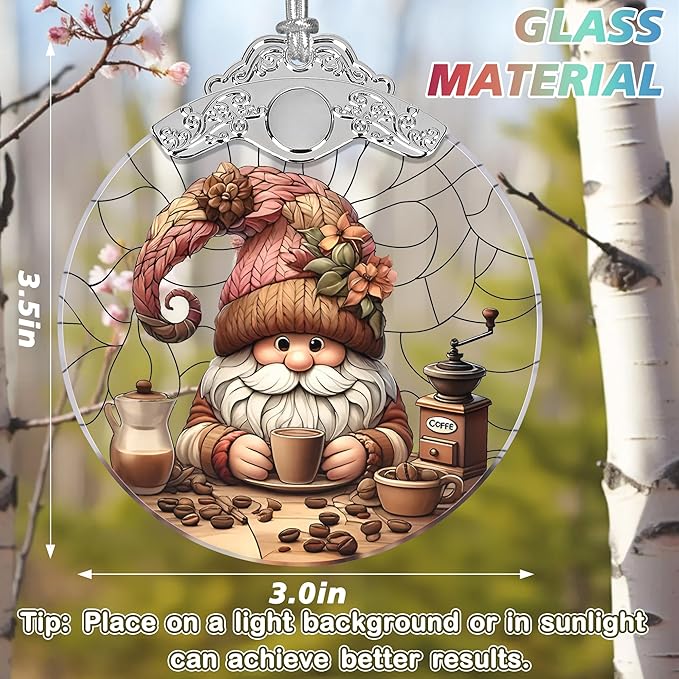 Stained Glass Suncatcher Ornament - Charming Gnome Christmas Decorations - Christmas Ornaments for Tree - Holiday Present Ideas - Gift Exchange