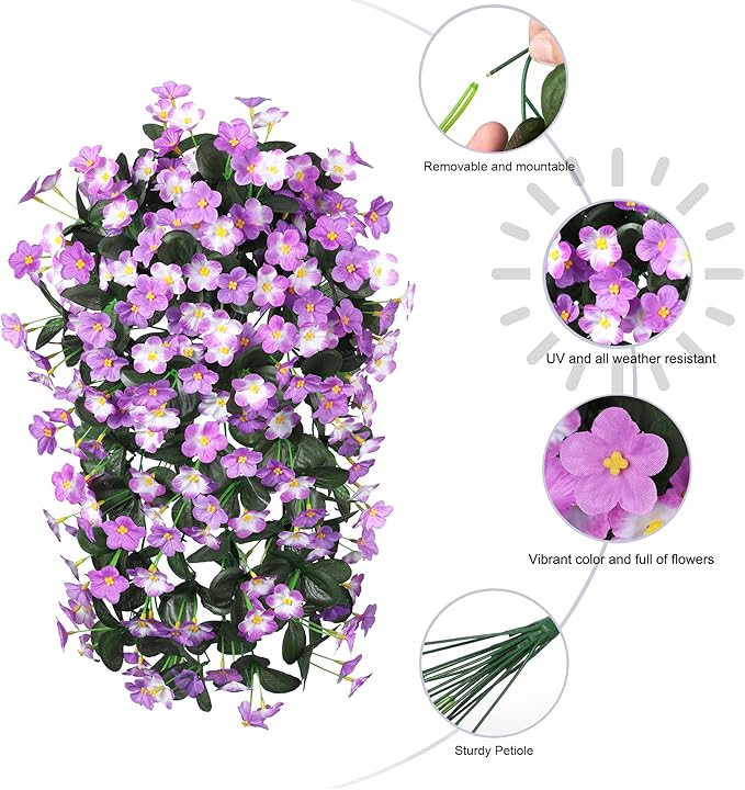 HyeFlora 2PCS Artificial Hanging Flowers for Outdoors Spring Decoration, Faux Daisy Plants Fake Silk Orchid Long Stems UV Resistant Mums for Home Garden Wall Party Indoor Outside Decor