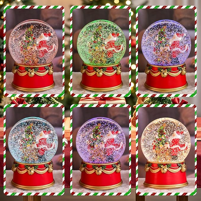 Christmas Snow Globe Musical Santa Claus with Presents Xmas Tree Red Water Snow Globes LED Light Change Music Box Home Christmas Decor for Kids Santa Snow Globes