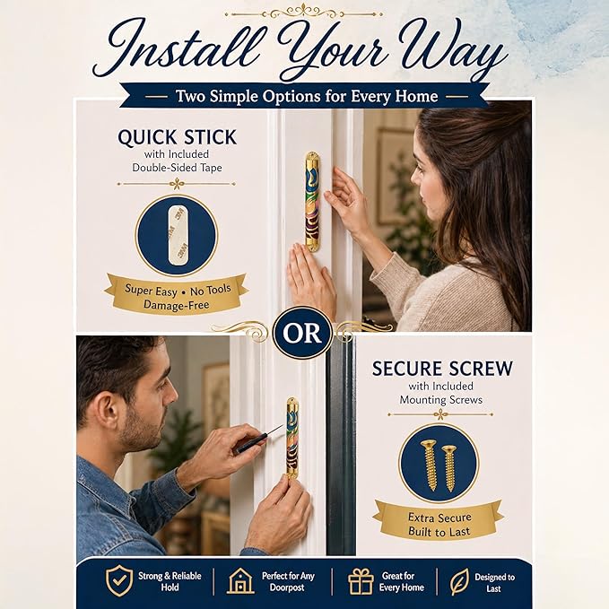 Matashi Gold Hand Painted Multi Color Enamel 6 inch Mezuzah Embellished with Hebrew Shin Home Door Wall Decor Home Décor Jewish Holiday Housewarming Present House Blessing Gift for Holiday Festival