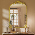 VooBang 24x36 inch Vintage Arched Bathroom Mirror - Gorgeous Wall Vanity Mirror with Beautiful Retro Top and Bottom Engraving Process Frame for Entryway Hallway Living Room, Gold