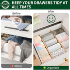6 Pack Bamboo Drawer Dividers 2.6" High,Adjustable Spring Loaded Clothes Drawer Organizers for Kitchen, Dresser, Bathroom, Bedroom and Office