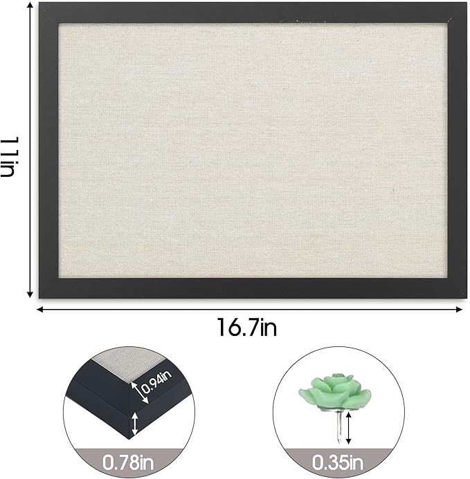 AKTOP 2-Pack Cork Board Bulletin Board 16x11 inch, Small Framed Corkboard with Linen for Wall, Hanging Pin Board Picture Board for Home Office Decor, Cute Vision Board with 25 Pushpins (Classic Black)