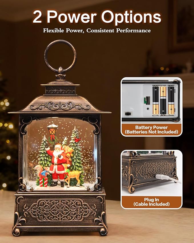 Christmas Snow Globes Light up Snowglobes Christmas Lantern with 8 Songs, 10.43" Christmas Snow Globes for kids adults, 6H Timer & Dual Power, Lighted Christmas Decorations Indoor, Gifts for Women Men