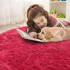 OLANLY Red Round Rugs for Bedroom - Machine Washable, 5 ft Circle Area Rugs for Living Room, Soft and Fluffy Shaggy Carpet for Teen Girls and Boys, Nursery Rooms, Dorms, Home Decor Aesthetic