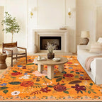 U'Artlines 6x9ft Fall Floral Area Rug, Machine Washable Ultra Soft Low Pile Non Slip Non Shedding Accent Floor Carpet for Living Room, Bedroom, Dining Room, Office (Orange)