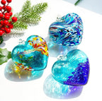 Set of 3 Handmade Glass Heart Ornaments 3.9 Inch Blue Friendship Heart Decor for Garden Home Centerpiece Gifts for Women