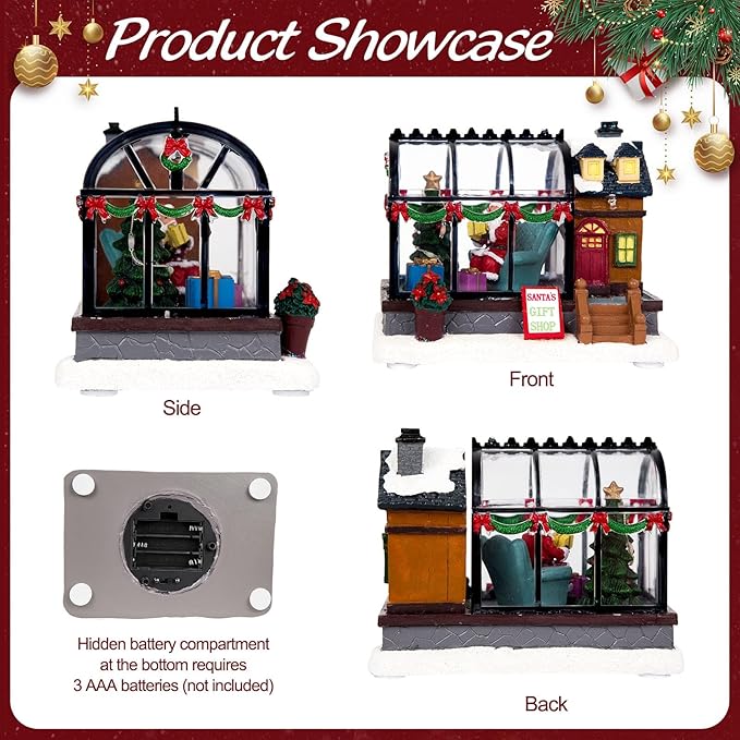 LED Lighted Christmas Village Greenhouse - 6.1" Christmas Village House Decoration, Xmas Collectible Buildings for Holiday Decor for Home, Ballroom Disply and Desktop