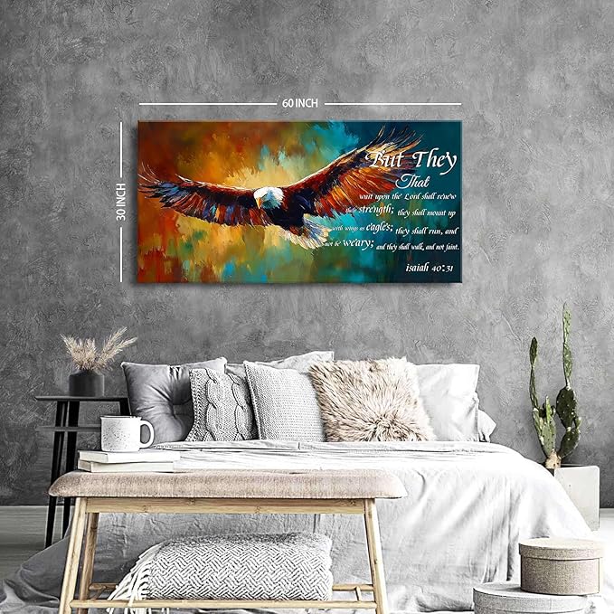 Christian Eagle Wall Art Isaiah 40 31 Poster Bible Verse Wall Decor Inspirational Scripture Canvas Prints Painting Religious Biblical Framed Artwork Bedroom Living Room Home Decoration 29.53x57.87