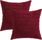 MIULEE Pack of 2 Burgundy Corduroy Decorative Pillow Covers 18x18 Inch Soft Boho Striped Throw Pillow Covers Modern Farmhouse Home Decor for Sofa Living Room Couch Bed