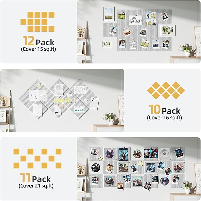 Large Cork Board for Wall 48" x 60" Gray Bulletin Board with Safe Removable Adhesive Squares for Pictures Photos, Alternative CorkBoard Felt Pin Boards Tiles for Office Classroom Wall Decor - 20 Pack