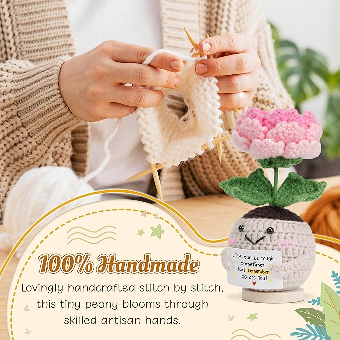 HEXMOZ Get Well Gifts for Women - Encouragement, Feel Better Soon, Cheer Up, Wellness, Inspirational Birthday Ideas - Emotional Support Handmade Collectible Peony Doll Life is Tough - Desk Decor