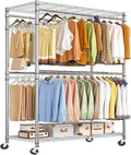 Simple Trending Heavy Duty Clothes Rack Clothing Rack with Wheels and 4 Hanging Rods, Adjustable Rolling Garment Racks, Load 560 LBS, Chrome