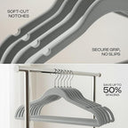 Utopia Home Velvet Hangers 20 Pack – Luxury Non-Slip Slim Pant & Coat Hangers, Strong Space-Saving Clothes Hangers with Pants Bar and 360° Swivel Hook – Grey