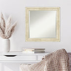 Amanti Art White Wall Mirror 24x24 Country White Wash Square Bathroom Mirror for Wall Decor Living Room, Medium Country Rustic Wood Frame, Hangs Horizonally and Vertically, Bathroom Decor, Beveled