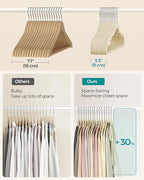 SONGMICS Velvet Hangers 50 Pack, Non-Slip Clothes Hangers, Suit Hangers with Shoulder Notches, Pants Bar, 360° Swivel Hook, Space-Saving, for Closet, Sand Beige UCRF029K05