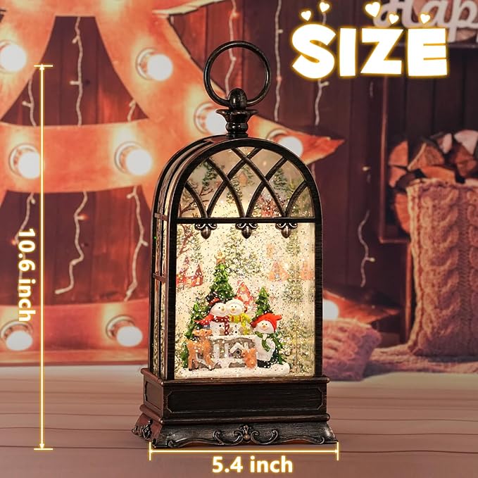 Snow Globe Christmas with Snowman Elk, Lighted Christmas Snow Globes with Timer, Swirling Musical Glittering Snow Globes Lantern for Christmas Decoration(Snowman Elk Squirrel)