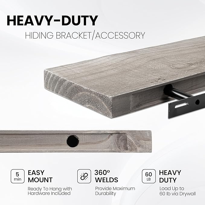 Fun Memories 40 Inch Reclaimed Wood Floating Shelves for Wall, 8 Inch Deep Rustic Farmhouse Floating Shelf with Invisible Bracket for Living Room, Bathroom & Kitchen, Grey