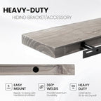 Fun Memories 40 Inch Reclaimed Wood Floating Shelves for Wall, 8 Inch Deep Rustic Farmhouse Floating Shelf with Invisible Bracket for Living Room, Bathroom & Kitchen, Grey
