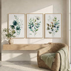 Framed Green Botanical Wall Art for Living Room, 3 Piece Neutral Minimalist Watercolor Leaf Canvas Painting Prints, Modern Farmhouse Boho Sage Green Plant Artwork for Bedroom Kitchen Wall Decor