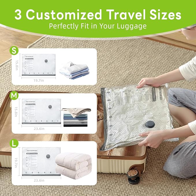 15 Pack Vacuum Bags for Travel with Rechargeable USB Pump,Space Saver Vacuum Storage Bags for Luggage and Suitcase,Portable Seal Bags for Clothes and Clothing Travel